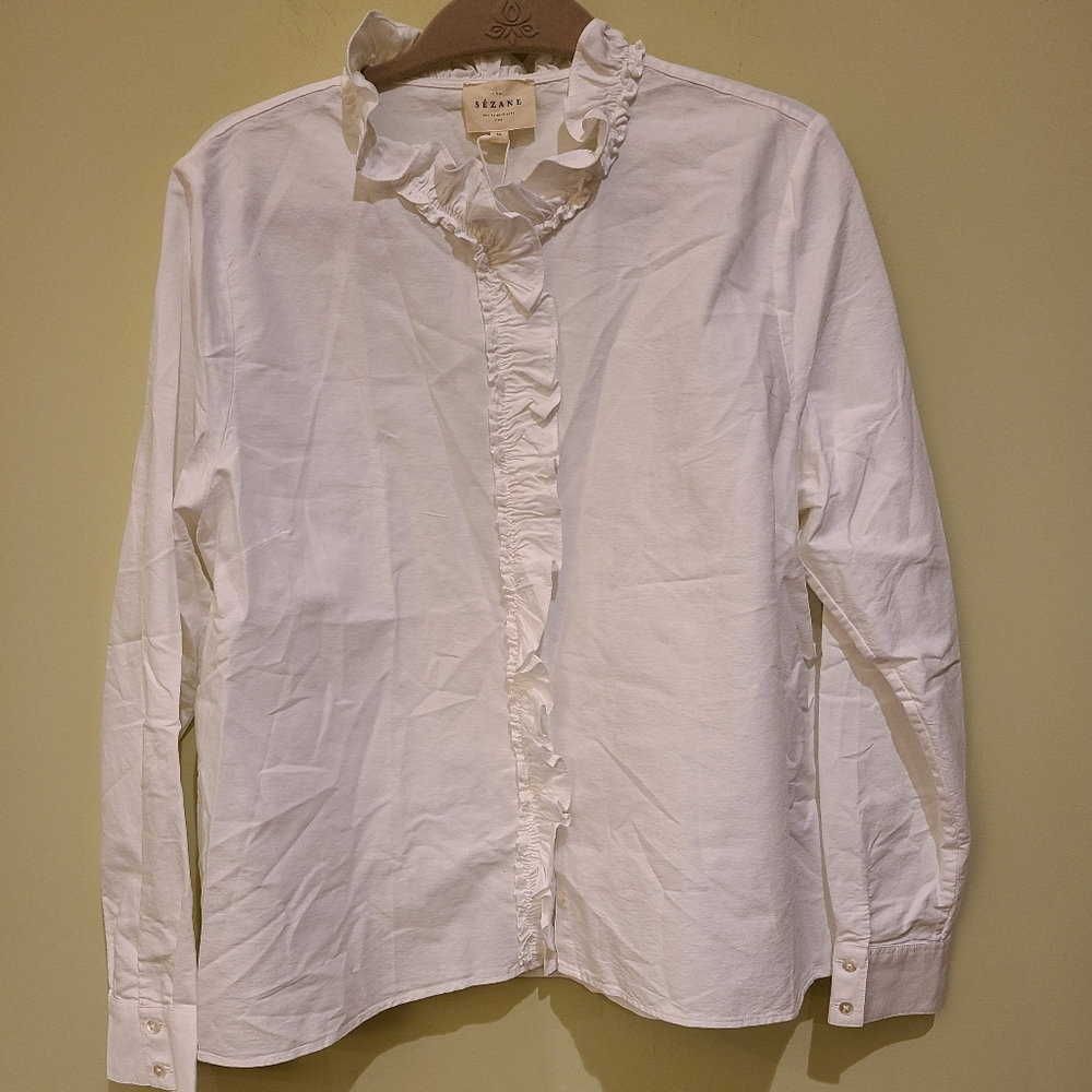 Sezane Castella Ruffled Button-Up Blouse - Picture 4 of 5